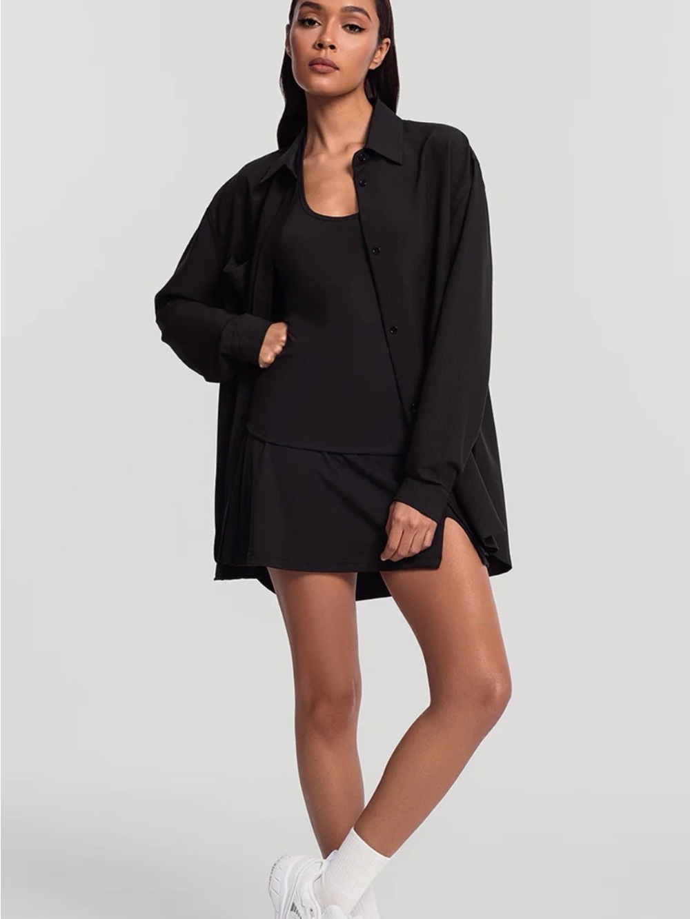 Grey Lab Women’s Oversize faux leather Collared Shirt black Size M